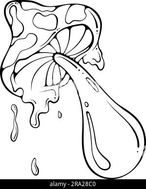 Groovy Hippie Fly Agaric Pilze mit Tropfen Strichkunst Stock Vektor