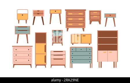 Kommode, Nachttischset. Vektorkommode. Möbel-Ikone in flachem Design. Stock Vektor