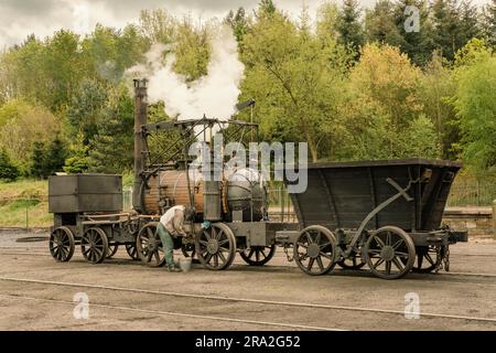 Puffing Billy eine Nachbildung einer historischen Dampflok im Beamish Openair Museum in Nordostengland Stockfoto