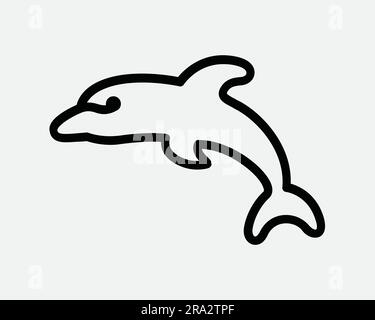 Dolphin Line Symbol Tierwale Umriss Mammal Fish Jump Marine Wassertiere Schwimmen Wasser Schwarz Weiß Grafik Clipart Artwork Symbol Vektor EPS Stock Vektor