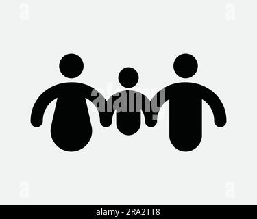 Familiensymbol „Hand Halten“. Vater Mutter Sohn Tochter Kind Kinder, Die Waffen Zusammenhalten. Schwarzweiß-EPS-Signaturvektor für GrafikClipart-Bildsymbol Stock Vektor
