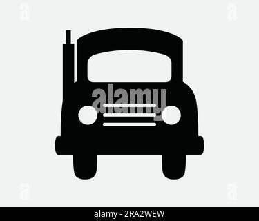 Symbol „Vorderansicht Des Lkws“. Transport Transport Transport Nutzbetrieb Fahrzeug Kopf Auf Fracht. Schwarzweiß-EPS-Signaturvektor für GrafikClipart-Bildsymbol Stock Vektor