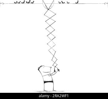 Mann, der mit einer ausziehbaren Schere schneidet Stock Vektor