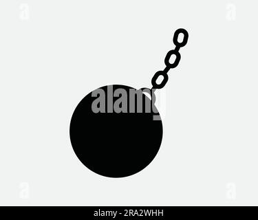 Symbol „Abrissball“. Zerstörung Zerstörung Zerstörung Zerstörung Zerstörung Abbruch Schwere Runde Metallkette Bruchschwinge. Schwarzweiß-EPS-Signaturvektor für GrafikClipart-Bildsymbol Stock Vektor