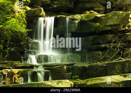 Detail eines zarten Wasserfalls im Naturpark Vallombrosa, Florenz, Italien Stockfoto