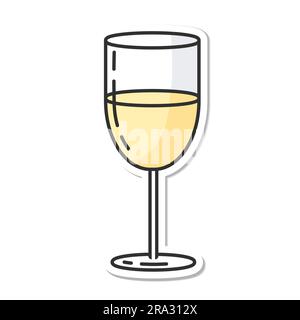 Aufkleberglas mit Weißwein, isolierte Vektordarstellung, minimalistisches Design. Symbol für Weißwein auf weißem Hintergrund. Stock Vektor