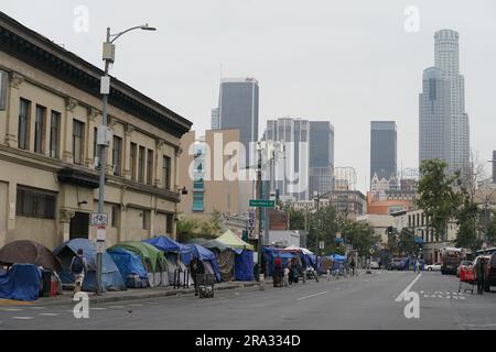 Downtown von Los Angeles, Blick von der Skid Row Gegend Stockfoto