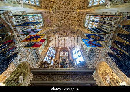 Westminster Abbey mit Lady Chapel, Heinrich VII Lady Chapel, ein Beispiel für mittelalterliche englische Architektur und die Grabstätte der Könige und Königinnen. Stockfoto