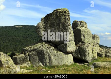 Das Chaos der Steine, in der Nähe des Col de Finiels. Cevennes, Mont Lozere, Occitanie, Frankreich Stockfoto