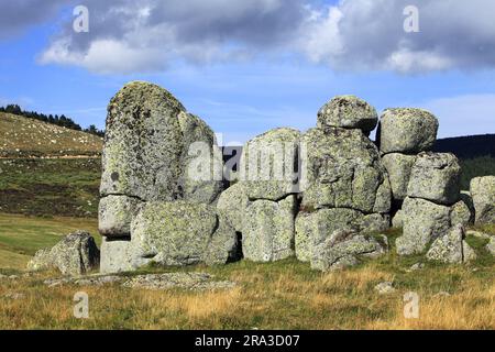 Das Chaos der Steine, in der Nähe des Col de Finiels. Cevennes, Mont Lozere, Occitanie, Frankreich Stockfoto