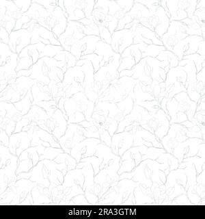 Nahtloser Hintergrund mit Blumenmuster von Magnolia. Magnolienblüten und -Zweige im Hintergrund. Rasterdarstellung im trendigen Stil. Stockfoto