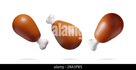 3D gebratene frische Hühnerschenkel aus verschiedenen Blickwinkeln Stock Vektor
