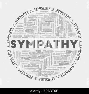 Sympathie - rundes Abzeichen. Textsympathie mit Schlüsselwörtern Wortwolken und kreisförmigem Text. Knight's Armor Farbmotiv und Grunge-Textur. Stock Vektor