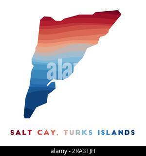 Salt Cay, Karte der Turks-Inseln. Karte der Insel mit wunderschönen geometrischen Wellen in rot-blauen Farben. Lebhafte Salzkai, die Form der Turks Islands. Vektor-Illustration Stock Vektor