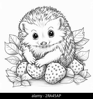 Färbung Seite Umrisse von Cartoon Igel mit Erdbeere. Malbuch für Kinder. Stock Vektor