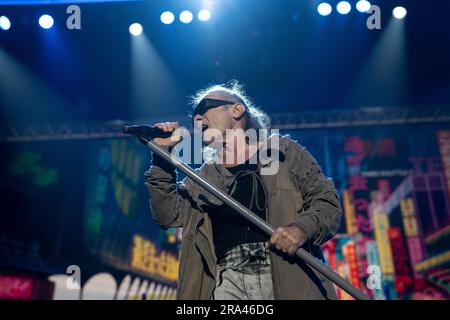 Manchester, Großbritannien. 30. Juni 2023. Iron Maiden tritt am 30. Juni 2023 in der AO Arena in Manchester auf. Kredit: Scott Gouldsbrough/Alamy Live News Stockfoto