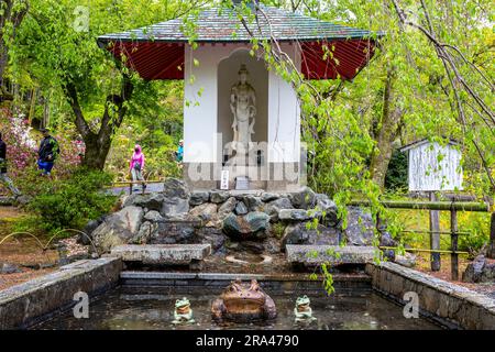 Gärten im Tenryu-ji Tempel Kyoto 2023, Gartenstruktur mit Frosch und anderen Statuen, Japan, Asien Stockfoto