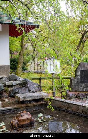 Gärten im Tenryu-ji Tempel Kyoto 2023, Gartenstruktur mit Frosch und anderen Statuen, Japan, Asien Stockfoto