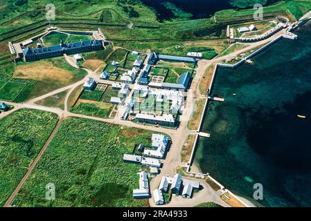 Luftbild der Festung von Louisbourg, Louisbourg, Neuschottland, Kanada Stockfoto