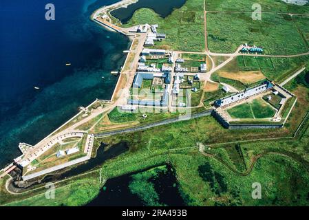 Luftbild der Festung von Louisbourg, Louisbourg, Neuschottland, Kanada Stockfoto