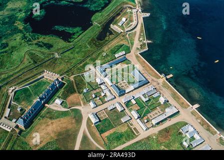 Luftbild der Festung von Louisbourg, Louisbourg, Neuschottland, Kanada Stockfoto