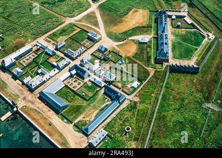 Luftbild der Festung von Louisbourg, Louisbourg, Neuschottland, Kanada Stockfoto