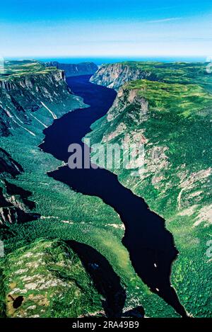 Luftaufnahme des Gros Morne National Park, Neufundland, Kanada Stockfoto