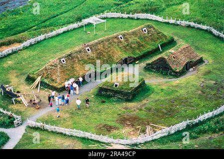 Luftaufnahme von L'Anse aux Meadows, Neufundland, Kanada Stockfoto