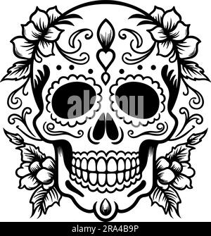 Schädel mit Blumen Vektorkunst inspiriert in lo dia de los muertos Stock Vektor