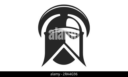 Helm des Ritters, kuschelige Rüstung mittelalterlicher Soldaten, alter römischer Gladiator oder spartanischer Kämpfer. Vector-Logo, Symbol. Stock Vektor