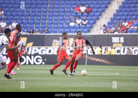 Harrison, New Jersey, USA. 30. Juni 2023. (SPO) CONCACAF Gold Cup: Fußballspiel zwischen Martinique und Kanada. 30. Juni 2023, Harison, New Jersey, USA: Fußballspiel zwischen Martinique und Panama, gültig für die 2. Runde des CONCACAF Gold Cup, in der Red Bull Arena, in Harrison, am Freitag (30) mit der Anwesenheit jubelnder Fans beider Teams. Credit: Jose Francisco/Thenews2 (Bonusbild: © Jose Francisco/TheNEWS2 via ZUMA Press Wire) NUR ZUR REDAKTIONELLEN VERWENDUNG! Nicht für den kommerziellen GEBRAUCH! Kredit: ZUMA Press, Inc./Alamy Live News Stockfoto