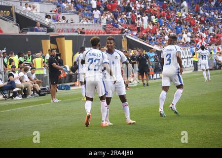 Harrison, New Jersey, USA. 30. Juni 2023. (SPO) CONCACAF Gold Cup: Fußballspiel zwischen Martinique und Kanada. 30. Juni 2023, Harison, New Jersey, USA: Fußballspiel zwischen Martinique und Panama, gültig für die 2. Runde des CONCACAF Gold Cup, in der Red Bull Arena, in Harrison, am Freitag (30) mit der Anwesenheit jubelnder Fans beider Teams. Credit: Jose Francisco/Thenews2 (Bonusbild: © Jose Francisco/TheNEWS2 via ZUMA Press Wire) NUR ZUR REDAKTIONELLEN VERWENDUNG! Nicht für den kommerziellen GEBRAUCH! Kredit: ZUMA Press, Inc./Alamy Live News Stockfoto