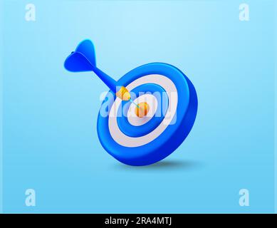 3D-Zielscheibe oder Bulleye mit Pfeil oder Pfeil in blau, isoliert auf Hintergrund. Konzept für Ziel, Erfolg, Plan, Strategie, Erfolg. 3D-Vektordarstellung. Vektordarstellung Stock Vektor