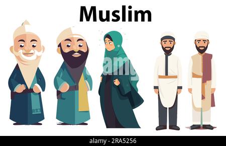 Ein Satz flacher muslimischer Menschen Vektorbilder Stock Vektor