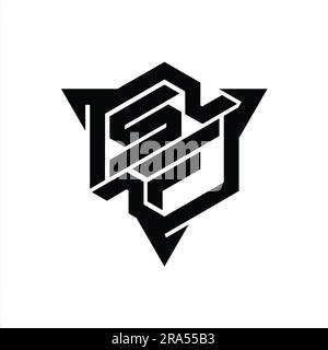 SF Letter Logo Monogramm sechseckig mit dreieckiger Kontur Design-Vorlage für Spiele Stockfoto