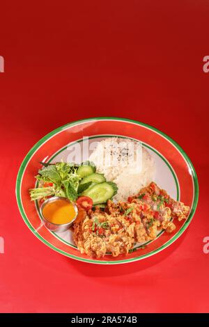 Chicken Katsu, Chicken Katsu Cutlet mit Curry mit weißem Reis, thailändischer Stil Stockfoto