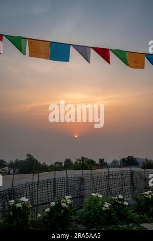 Eine Landschaft rund um das Australian Camp, eine berühmte Wanderstrecke in der Annapurna Gebirgskette in der Nähe der Stadt Pokhara, Nepal. Stockfoto