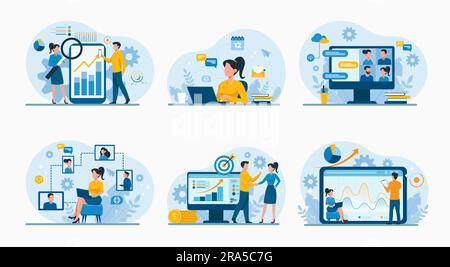 Business-Set, flaches Illustrationsdesign für Landing-Page-Banner auf der Website Stock Vektor