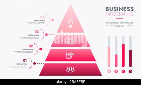 Infografik-Vorlage für Präsentationen und Funktionen Datenvisualisierung umfasst ein Prozessdiagramm mit Diagrammen, Schritten und Optionen. Das Konzept für Marketi Stockfoto