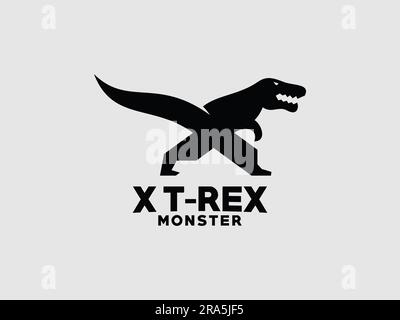 Das Design mit dem Buchstaben „X“ wurde mit dem abstrakten Trex kombiniert. Ideal für Freizeitparks, Teams, Videospiele, Spielzeug usw. Stock Vektor