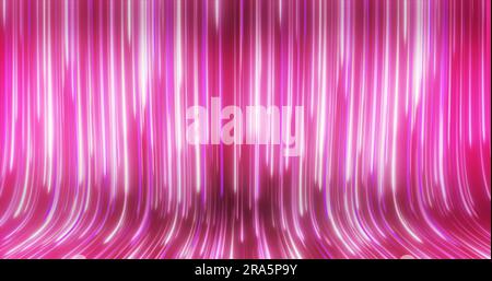 Abstrakte, mehrfarbige Linien erzeugen magisches Leuchten auf einem gekrümmten, abstrakten pinkfarbenen Hintergrund. Stockfoto