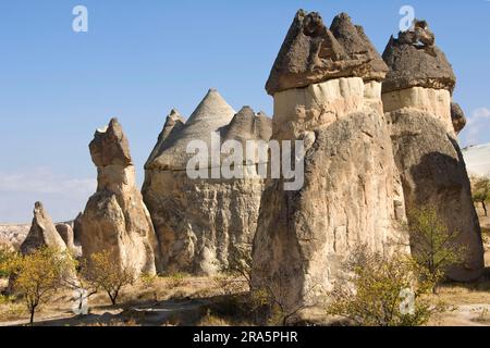 Tufa-Formation und Feenkamine, Goereme, Goereme-Nationalpark, Kappadokien, Türkei Stockfoto