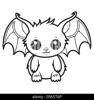 Malseite einfacher schwarzweißer niedlicher Fledermausvektor. Stock Vektor