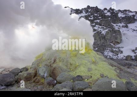 Schwefelfumarolen, Hokkaido, Schwefel, Fumarole, Japan Stockfoto