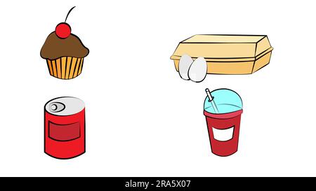Symbole für Speisen und Getränke. Bearbeitbare Kontur. Pixelgenau. Für Mobilgeräte und Web. Enthält Symbole wie Brot, Wein, Hamburger, Milch, Karotten, Obst, Ve Stock Vektor