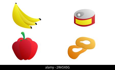Auf weißem Hintergrund isolierte Elemente. Obst, Gemüse, Pilze, Kräuter und Beeren. Vektor. Obst und Gemüse. Doodle-Style. Realistisch Stock Vektor