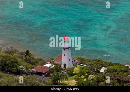 Leuchtturm in Diamond Head Tuff Formation, Waikiki, Oahu, Hawaii, O'ahu, Pazifik, USA Stockfoto