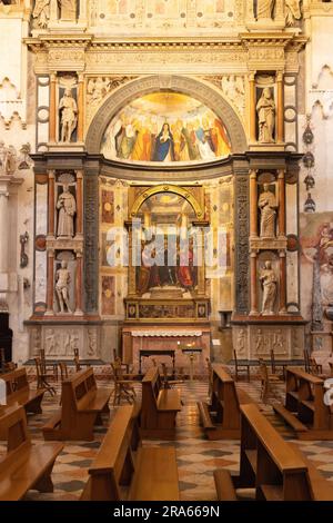 Miniscalchi-Altar, Basilika St. Anastasia Interior, Verona Italien. Altar gewidmet dem Heiligen Geist, Gemälde von Nicolo Giolfino, 15. Jahrhundert Stockfoto