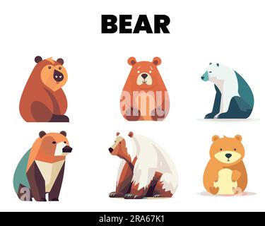 Ein Satz von Flat Bear-Vektorabbildungen Stock Vektor