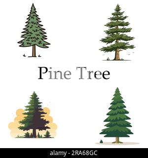 Ein Satz Pinienbaum-Flachvektorabbildungen Stock Vektor